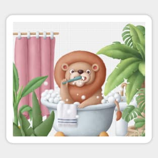 Cute Lion in bath tub Sticker